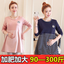 Increased code for pregnant women Spring and autumn clothes Loose Long Sleeve Blouse Pure Cotton Medium Long short sleeve T-shirt suit 200 catty dress