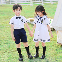 Kindergarten garden clothes summer clothes childrens class clothes primary school students short-sleeved school uniforms college British style graduation photos performance clothing