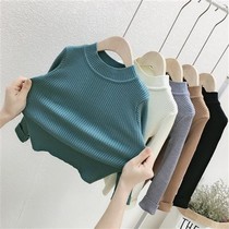 Male and female child foreign air half-height collar bottom-shirt autumn and winter workout baby stitch sweatshirt pure color blouse kid sweaters
