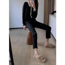 Atoxiu Handai 2021 autumn Black thin pipe pants jeans Korean version of high waist stretch nine jeans