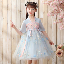 Hanfu girls summer costume super fairy child Chinese style Childrens Tang dress floral skirt Summer dress thin mesh skirt