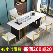 Light luxury rock board tea table table and chair combination Office computer table meeting guests Simple Kung Fu tea several tea sets one