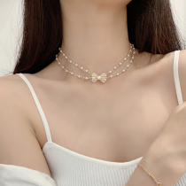 Bowknot Pearl Necklace Female Summer Design Sense Joker neck chain choker