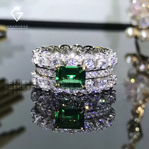 18K white gold ring Emerald ring Childrens simple diamond full diamond Platinum row diamond proposal artifact ins niche wedding ring