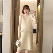 Pregnant women autumn dress high-grade dress set pregnant mother out fashion loose small fragrant wind two-piece spring sweater