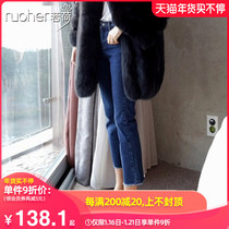 If the Lotus straight jeans womens eighty-nine small man 2021 autumn and winter plus velvet elastic loose slim high waist trousers