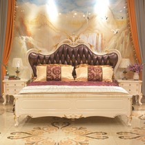 European solid wood bed 1 8 meters leather double villa carved bedroom luxury pearl white princess bed sauce purple