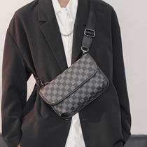 New genuine leather chest bag Mens small square bag Han version Single shoulder bag slanted satchel with plaid backpack small satchel wave mobile phone bag