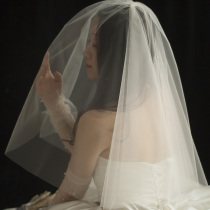 Original Su Xin light champagne color bridal veil wedding wedding travel certificate selfie double-layer small veil