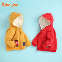 Boys coat baby girls autumn and winter plus velvet sweater warm baby coat thick cute windproof winter wear