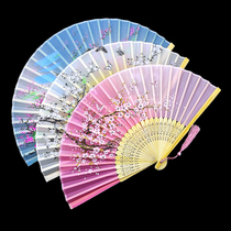Chinese wind carry-on fan flower color folding fan female folding grey printed ancient windy red bamboo qipao female dance
