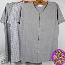 Middle-aged and elderly summer short-sleeved mens cardigan cotton top size middle-aged dad summer thin pajamas pajamas