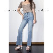  twosweet retro fine rope dyeing technology 70s micro-flared pants straight high-waisted jeans women