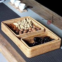 Vietnam rattan fruit plate square three-piece retro home fruit plate creative fruit basket snack storage basket factory direct sales