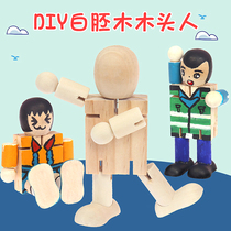 White wooden head DIY wooden doll joint robot puppet decoration cartoon painting graffiti children toy