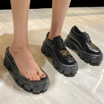 Liu Wen and the P family thick pine pine cake fu small leather shoes 12 cm increased womens shoes 8 real leather 10 cm