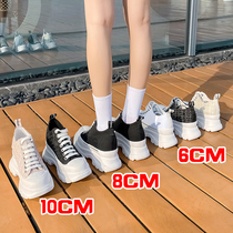 Thick-soled Kun canvas small inner height increase womens shoes 8cm heightened autumn and winter leather plus velvet 10 cm small white shoes 33