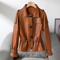Oil wax sheep leather Haining leather womens leather European goods 2021 new little man autumn and winter brown leather jacket