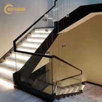 Shanghai tempered glass handrail custom villa duplex loft modern simple light luxury solid wood whole stair guardrail