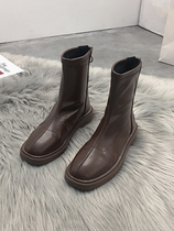 Korean skinny Martin boots 2021 New plus velvet autumn and winter Korean version of ins Net Red single boots