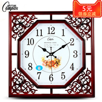 Kangba Chinese style mute wall clock creative quartz clock square octagonal watch living room personality clock fashion clock