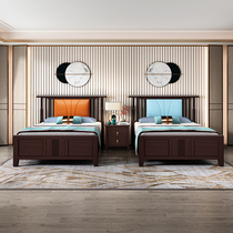 New Chinese style 1 2 meters single bed 1 1 35 meters small household 1 5 meters Zen soft package bed and breakfast solid wood bed