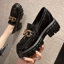 Stars with inner high thick bottom small leather shoes women 2021 New British style Lofu shoes coarse-heel muffin single shoes