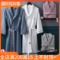 Japanese bathrobe men and women Spring and Autumn absorbent thin long sleeved pajamas cotton long couture couple robe size