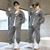 Boys western-style suit net red handsome spring autumn new tide children dress CUHK children casual plaid suit Two sets