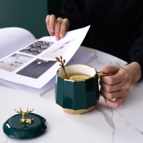 Mugs Nordic light luxury style solid color net red ins adult ceramic cup with lid spoon customizable Elk water cup