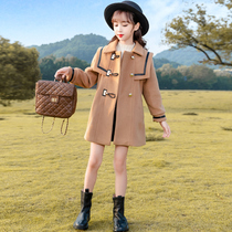 Girls tweed coat 2021 new autumn winter dress foreign style big children Korean version of net red gas thick woolen coat
