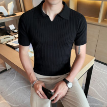 Rich Bird Summer Ice Silk Striped Knitted Polo Shirt Mens Clean Color Joker Lapel Short Sleeve Paul T-Shirt Tide