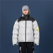 Puleather down cotton clothes women winter tooling function color matching bread clothes men large size thick cotton clothes couple coat