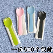 Plastic disposable spoon fork spoon fruit fork cake fork independent packaging dessert spoon 500