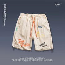 NOONE summer new letter printing color shorts mens Tide brand Japanese fried street hip-hop straight five-leggings
