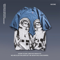 NOONE summer new cat astronaut print short-sleeved mens and womens fashion brand Japanese fried street couple anime style T-shirt