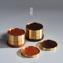 Xin Xuan) pure copper tea cup tray Ebony coaster household kung fu tea set tea ceremony accessories insulated tea mat 6 pieces