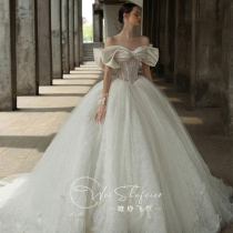 Shoulder satin wedding dress 2021 new bride main gauze Palace Heben style high texture tailed luxury women