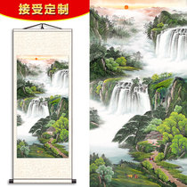 Landscape painting Luck when the head of Chinese painting Living room calligraphy and painting frameless lucky vertical version decorative painting style Water patron scroll hanging painting