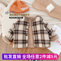Point e point 2021 mid-child winter boy plaid with velvety jacket new fur for foreign air warm blouses CY307
