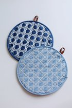 80 vintage time retro Japanese denim fabric embroidery tableware heat insulation pad pot anti-hot protective sheath