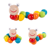 Fowchild Wood Kinks Sprayworm Colorful Caterpillar Baby Puzzle Toys Early Teach Rotatable Boy Girl Gift