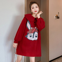 Large size 2021 autumn and winter student clothing Korean version of loose meat cover cartoon sweater female fat mm doll collar age dress