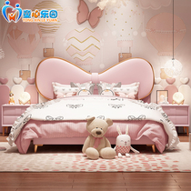 Dream net red children's bed girl princess bed cartoon cute bow bed modern luxury solid wood soft leather bed