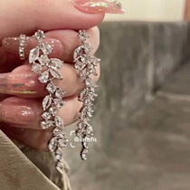FRIDAY JEWELRY custom-made silver zircon tassels long temperament versatile retro earrings silver needle earrings