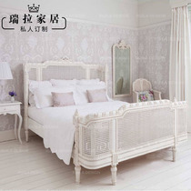 French vintage old solid wood rattan bed antique art Vine Art plant rattan princess bed master bedroom wedding bed custom