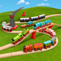 Wooden small train set rail car building block parking lot children adventure boy toy 2-3 year old rice rabbit track