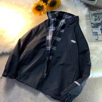 Wear a jacket on both sides of the mens autumn tide ins spring and autumn retro plaid casual jacket versatile autumn and winter clothes top