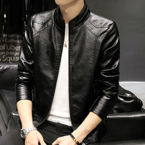 Leather mens 2020 new casual jacket Korean version of the trend handsome spring and autumn motorcycle clothes autumn and winter velvet jacket