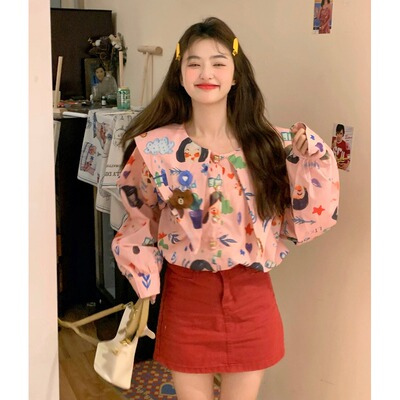 taobao agent Japanese cute autumn demi-season doll, sexy top, doll collar, long sleeve